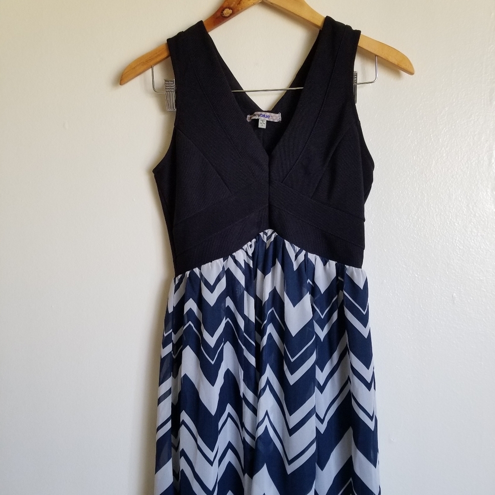 maxi dress, navy/chevron, XS-S